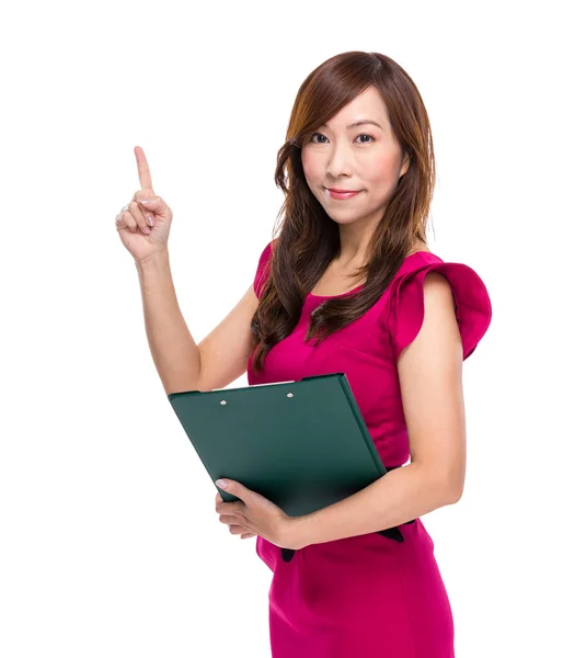 Secretary with clipboard and finger up — Stock Photo, Image