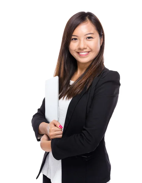 Asiática mulher de negócios com notebook computador — Fotografia de Stock