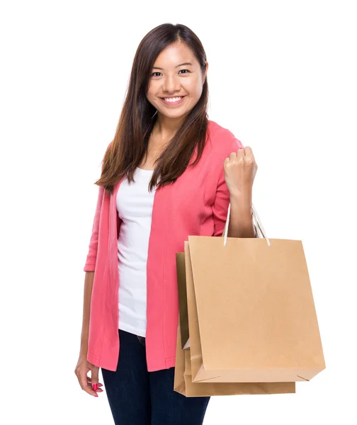 Šťastná dívka s nákupní taškou — Stock fotografie