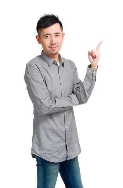 Asian man with finger point up — Stock Photo, Image