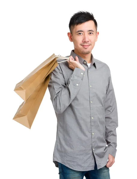 Man houden met boodschappentas — Stockfoto