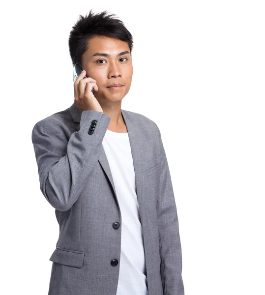 Asya işadamı sohbet moble telefon — Stok fotoğraf