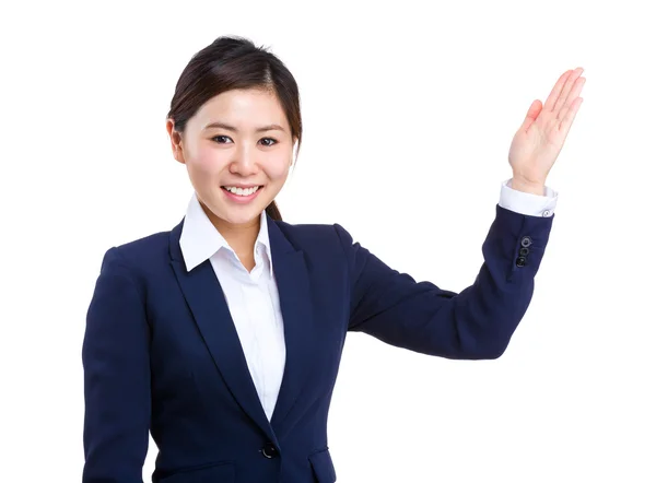 Business woman with open hand palm — Stock Photo, Image