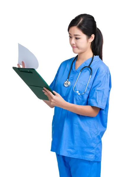 Asian Female Doctor with clipboard — Stock Photo, Image