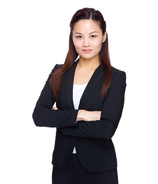 Asian confident business woman cross arms standing isolated — Stock Photo, Image