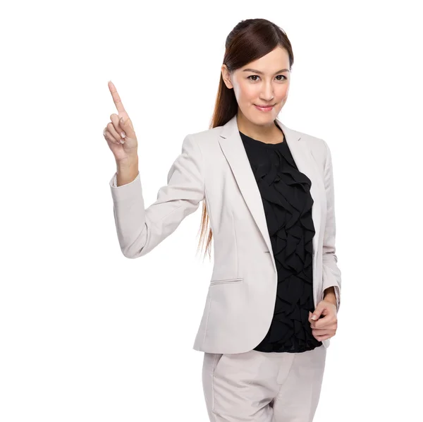 Young business woman finger up isolated on white background — Stock Photo, Image