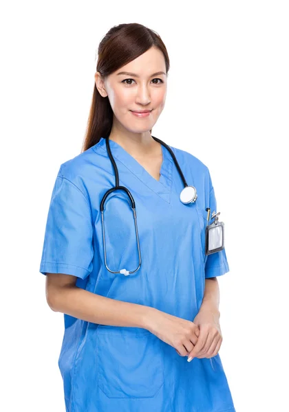 Young female surgeon on white background — Stock Photo, Image