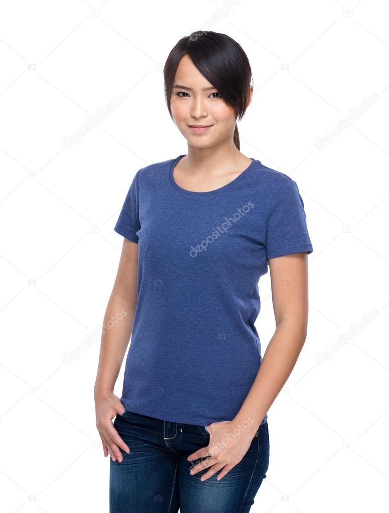 Young asian woman standing on white isolated background