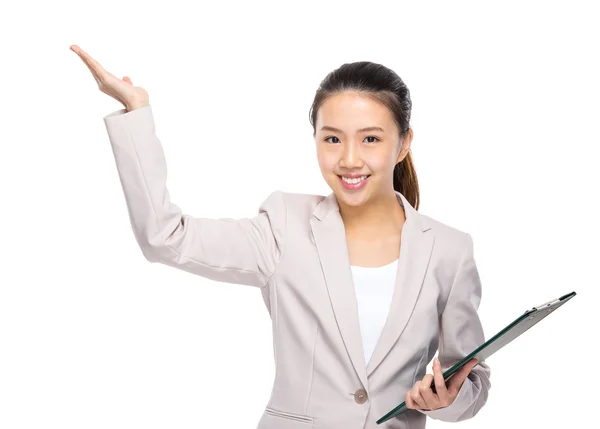 Asian businesswoman present on white background — Stock Photo, Image