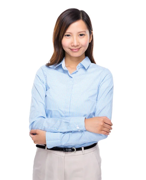 Asian businesswoman fold arm on white background — Stock Photo, Image