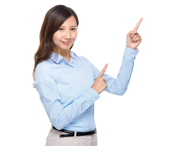 Asian businesswoman finger up on white background — Stock Photo, Image