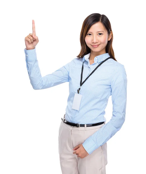 Asiática mujer de negocios dedo arriba en blanco fondo — Foto de Stock