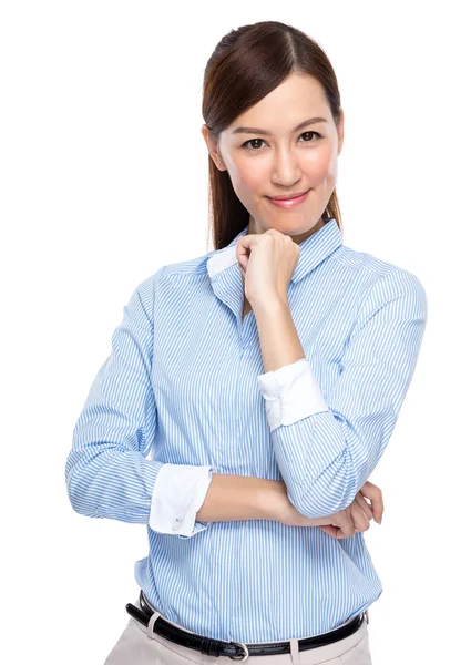 Asian businesswoman rest chin on hand — Stock Photo, Image