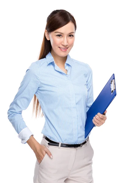 Business woman hold clipboard — Stock Photo, Image