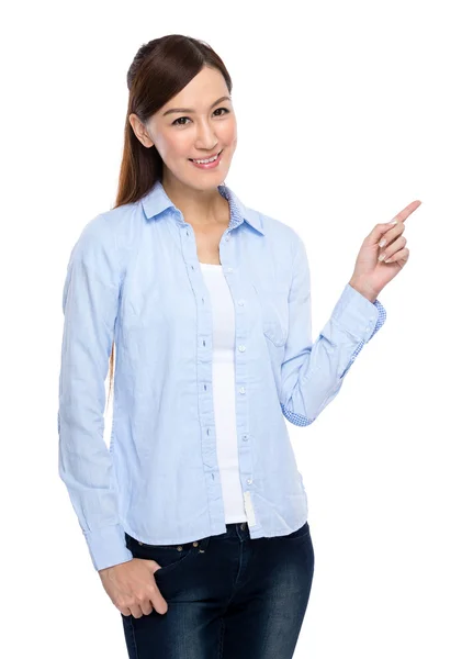 Woman with finger up — Stock Photo, Image