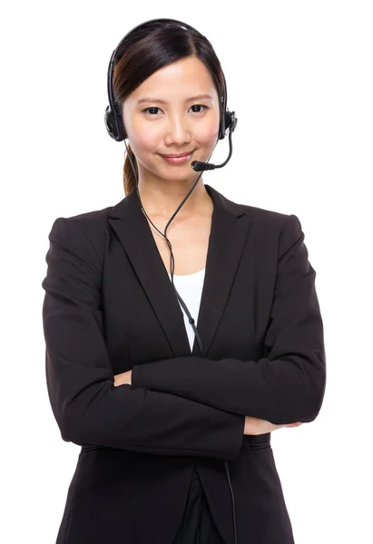 Femme d'affaires avec casque — Photo