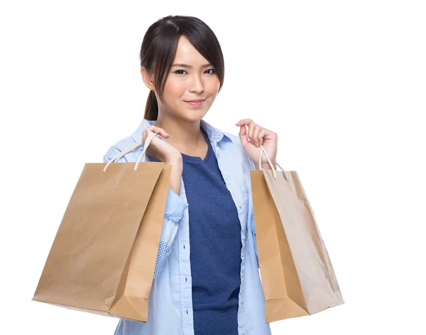 Asiática mujer hold bolsa de compras —  Fotos de Stock