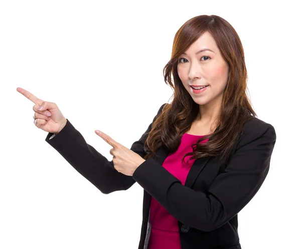 Senior buinesswoman with finger point out — Stock Photo, Image