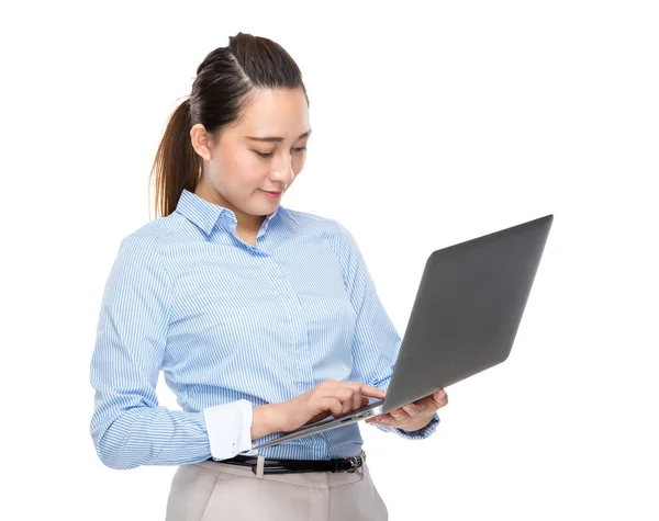 Business woman look at laptop computer — Stock Photo, Image