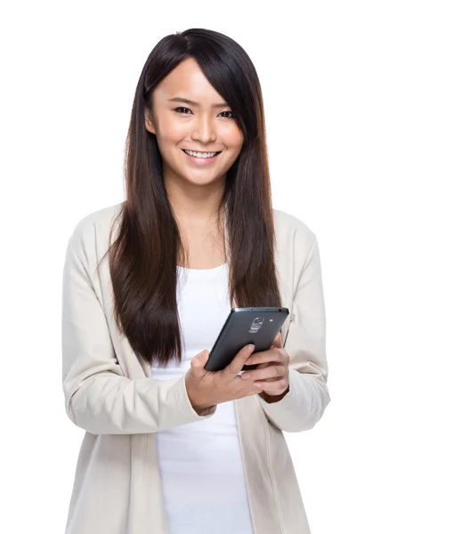 Woman hold mobile phone — Stock Photo, Image