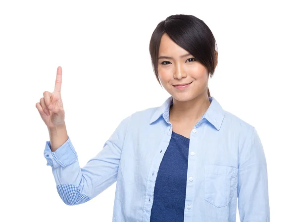 Woman finger point out — Stock Photo, Image