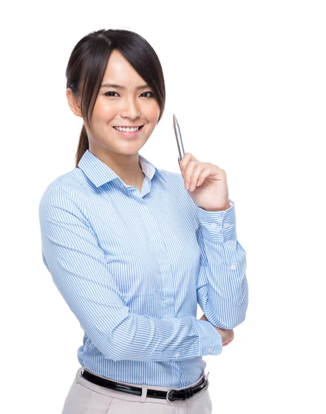 Businesswoman hold with pen — Stock Photo, Image