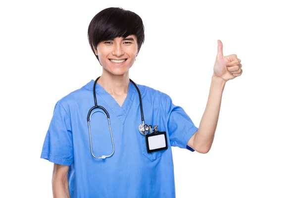 Asian doctor with thumb up — Stock Photo, Image