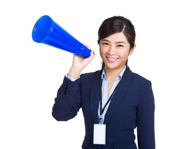 Podnikatelka yell s megafon — Stock fotografie