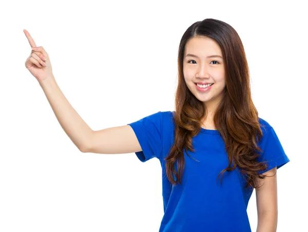 Asian young woman with finger point up — Stock Photo, Image