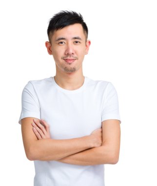 çapraz kolları olan Asyalı adam