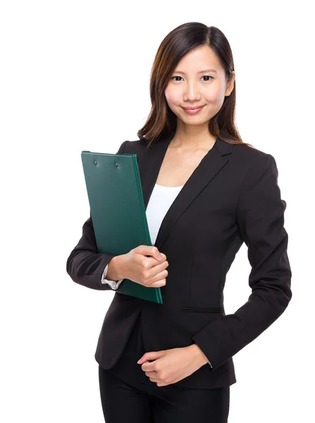 Businesswoman holding clipboard — Stock Photo, Image