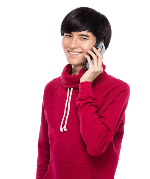 Young man talk to mobile phone — Stock Photo, Image