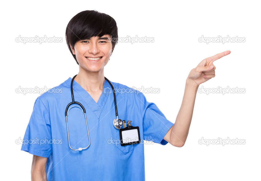 Asian doctor with finger point out