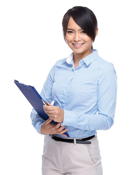 Businesswoman with clipboard — Stock Photo, Image