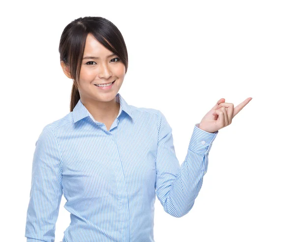 Asian businesswoman pointing by finger — Stock Photo, Image