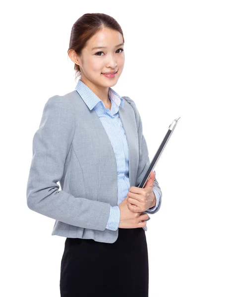 Businesswoman with laptop computer — Stock Photo, Image