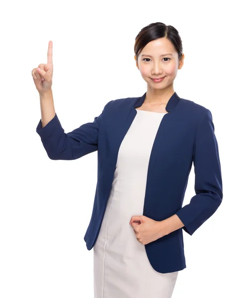 Businesswoman finger point out — Stock fotografie