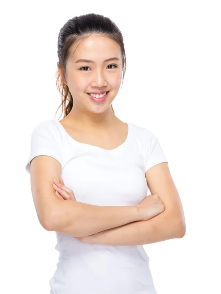 Asian young woman with cross hand — Stock Photo, Image