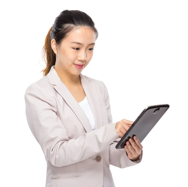 Asian businesswoman touch on digital tablet — Stock Photo, Image