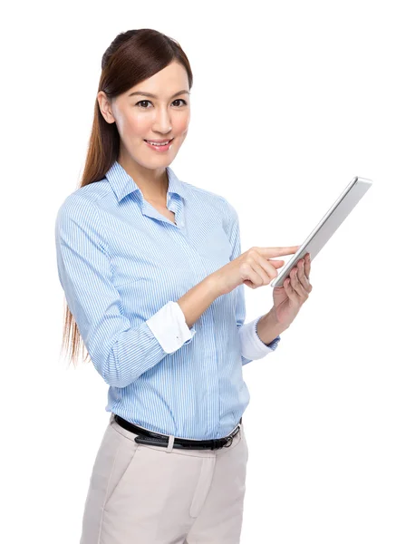 Businesswoman touch on digital tablet — Stock Photo, Image