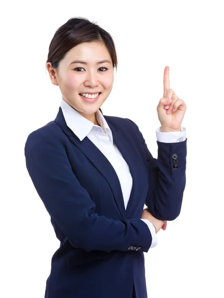 Businesswoman with finger point up — Stock Photo, Image