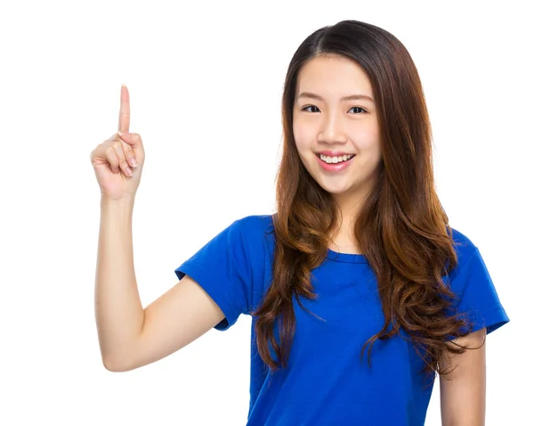 Mulher asiática com o dedo para cima — Fotografia de Stock
