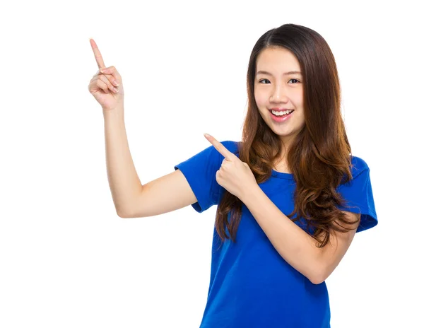 Woman with both hand point up — Stock Photo, Image