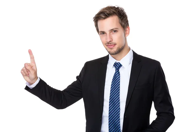 Caucasian business man with finger up — Stock Photo, Image