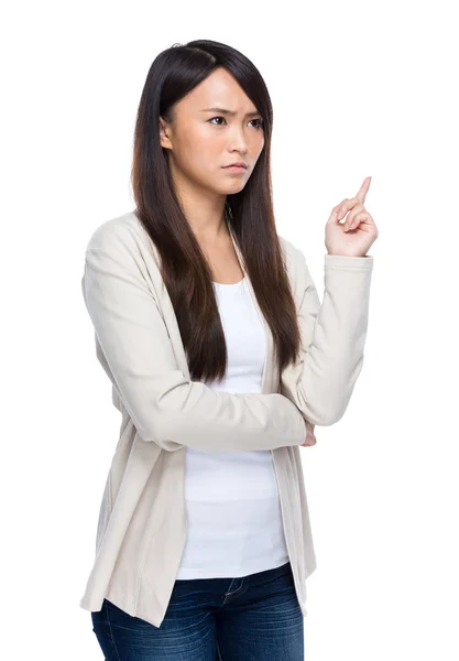 Asian woman finger point up — Stock Photo, Image