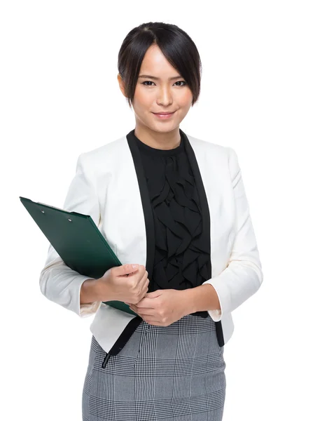 Asian business woman with clipboard — Stock Photo, Image