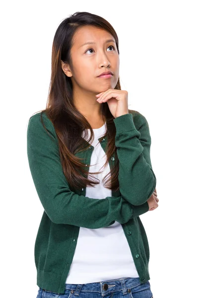 Asian woman think of idea — Stock Photo, Image