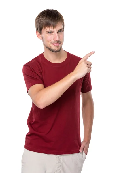 Caucasian man with finger up — Stock Photo, Image