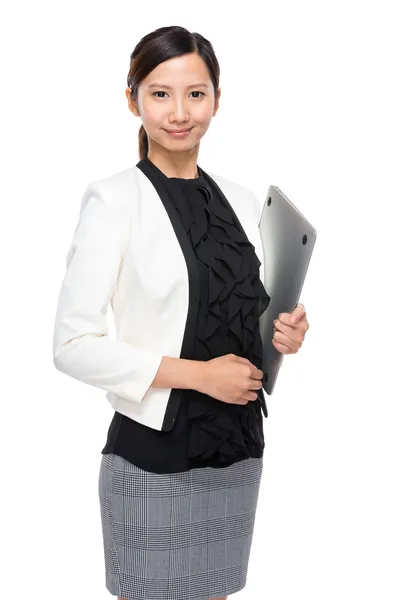 Businesswoman hold notebook computer — Stock Photo, Image