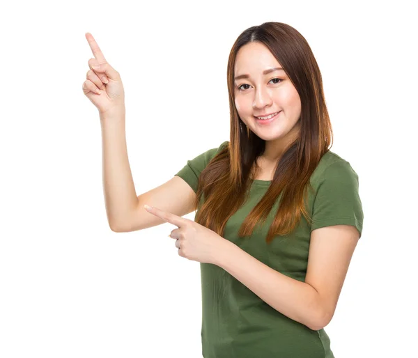 Woman with two finger point up — Stock Photo, Image